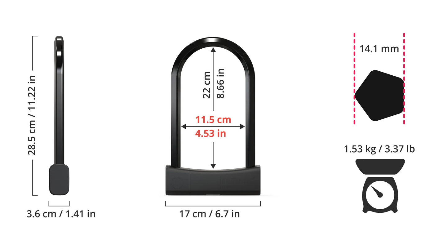 SeatyLock Mason 8.6" / 22 cm U-Lock Sold Secure Diamond - Black