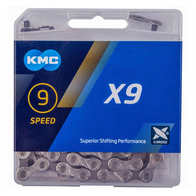 KMC X9 9 Speed Chain - 114 Link - Silver/Grey - Sprocket & Gear